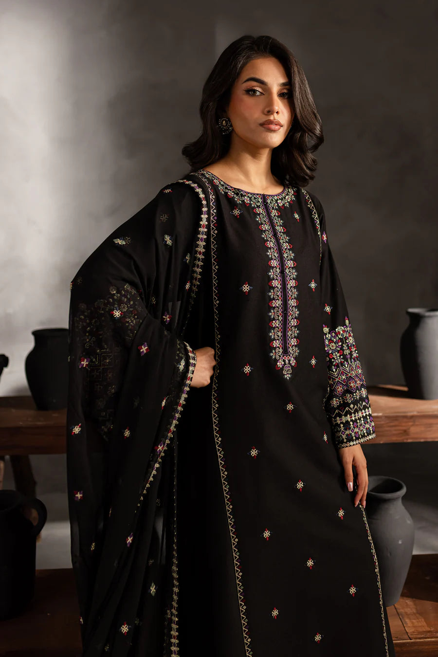 Mosaic 3Pc Embroidered Lawn Dress - Back View | MEHRAAH