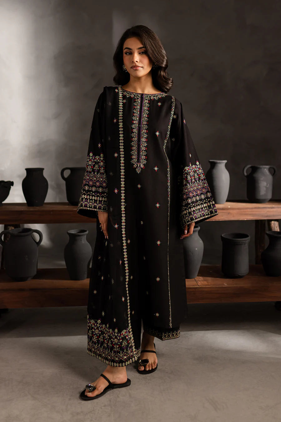 Mosaic 3Pc Embroidered Lawn Dress - Side View | MEHRAAH