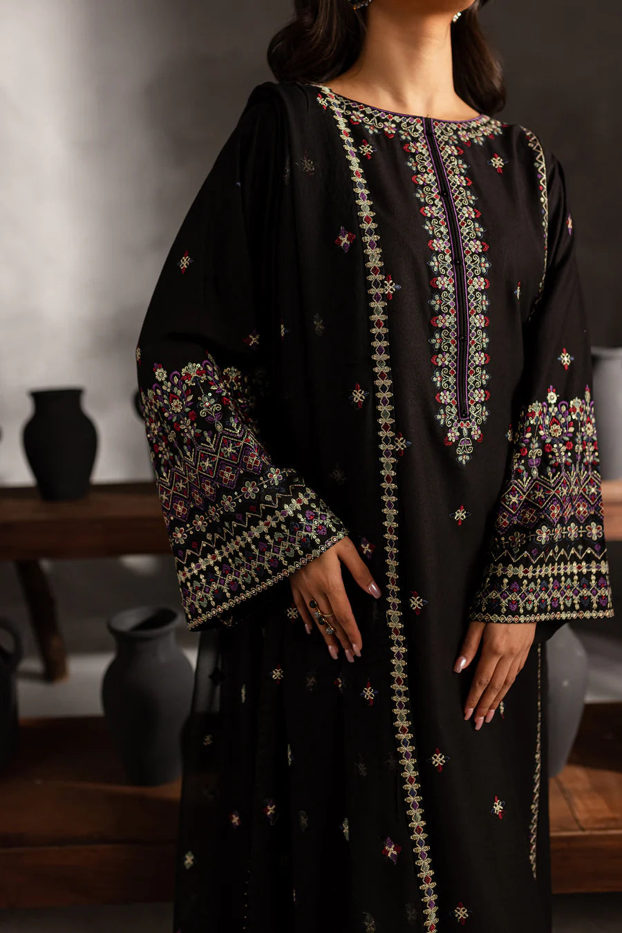 Mosaic 3Pc Embroidered Lawn Dress - Lifestyle Shot | MEHRAAH