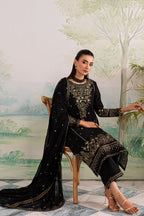 NAVYA 3PC Black Embroidered Lawn Dress - Back View | MEHRAAH