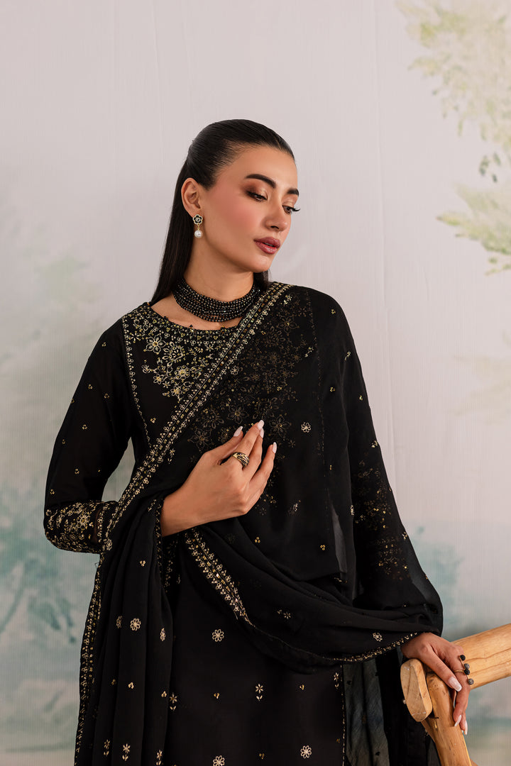 NAVYA 3PC Black Embroidered Lawn Dress - Styling View | MEHRAAH