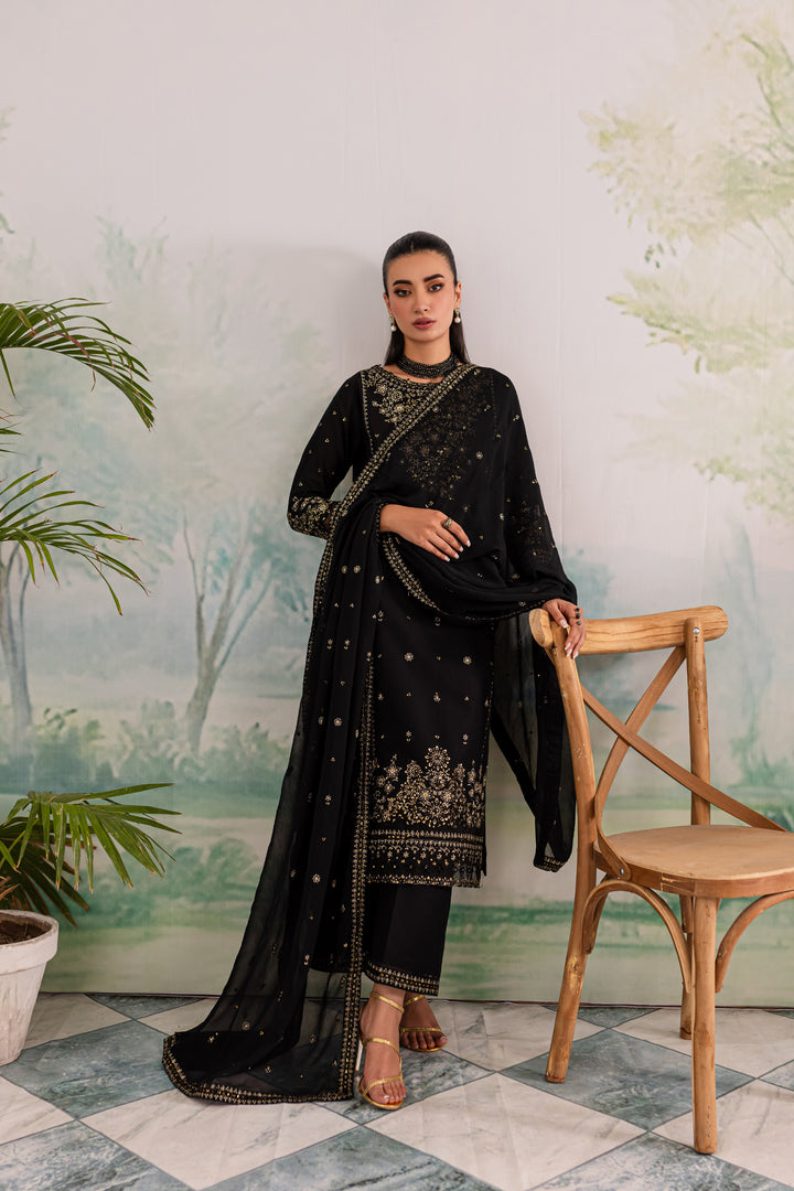 NAVYA 3PC - BLACK EMBROIDERED LAWN DRESS