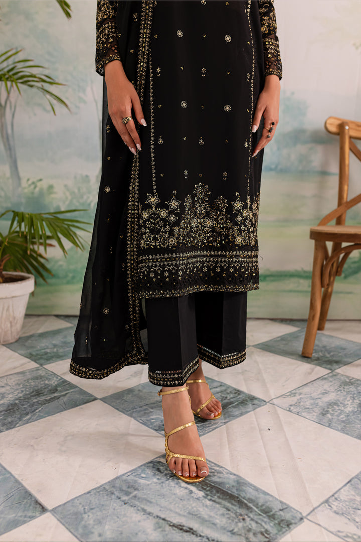 NAVYA 3PC - BLACK EMBROIDERED LAWN DRESS