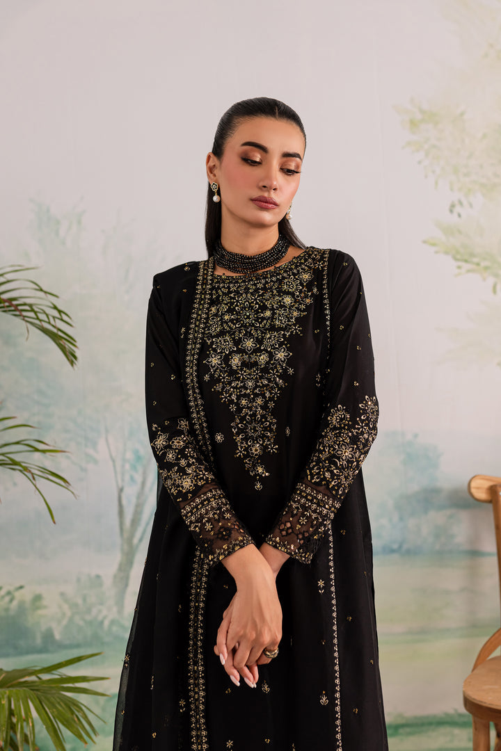 NAVYA 3PC Black Embroidered Lawn Dress - Full Look | MEHRAAH
