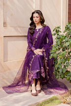 Pink Lavender 3Pc Festive Embroidered Lawn - Front View | MEHRAAH