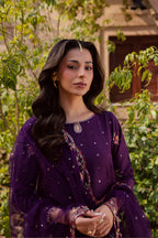 Pink Lavender 3Pc Festive Embroidered Lawn - Back View | MEHRAAH
