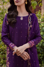Pink Lavender 3Pc Festive Embroidered Lawn - Side View | MEHRAAH