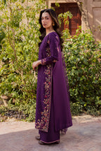 Pink Lavender 3Pc Festive Embroidered Lawn - Dupatta Detail | MEHRAAH