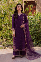Pink Lavender 3Pc Festive Embroidered Lawn - Fabric Detail | MEHRAAH