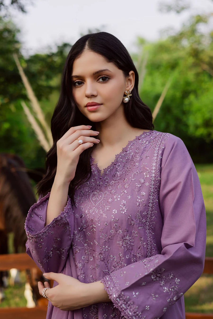 Raeven 3Pc Embroidered Lawn Dress - Side View | MEHRAAH